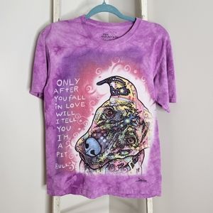 The Mountain Tee womens small pit bull purple tie dye short sleeve 100% cotton